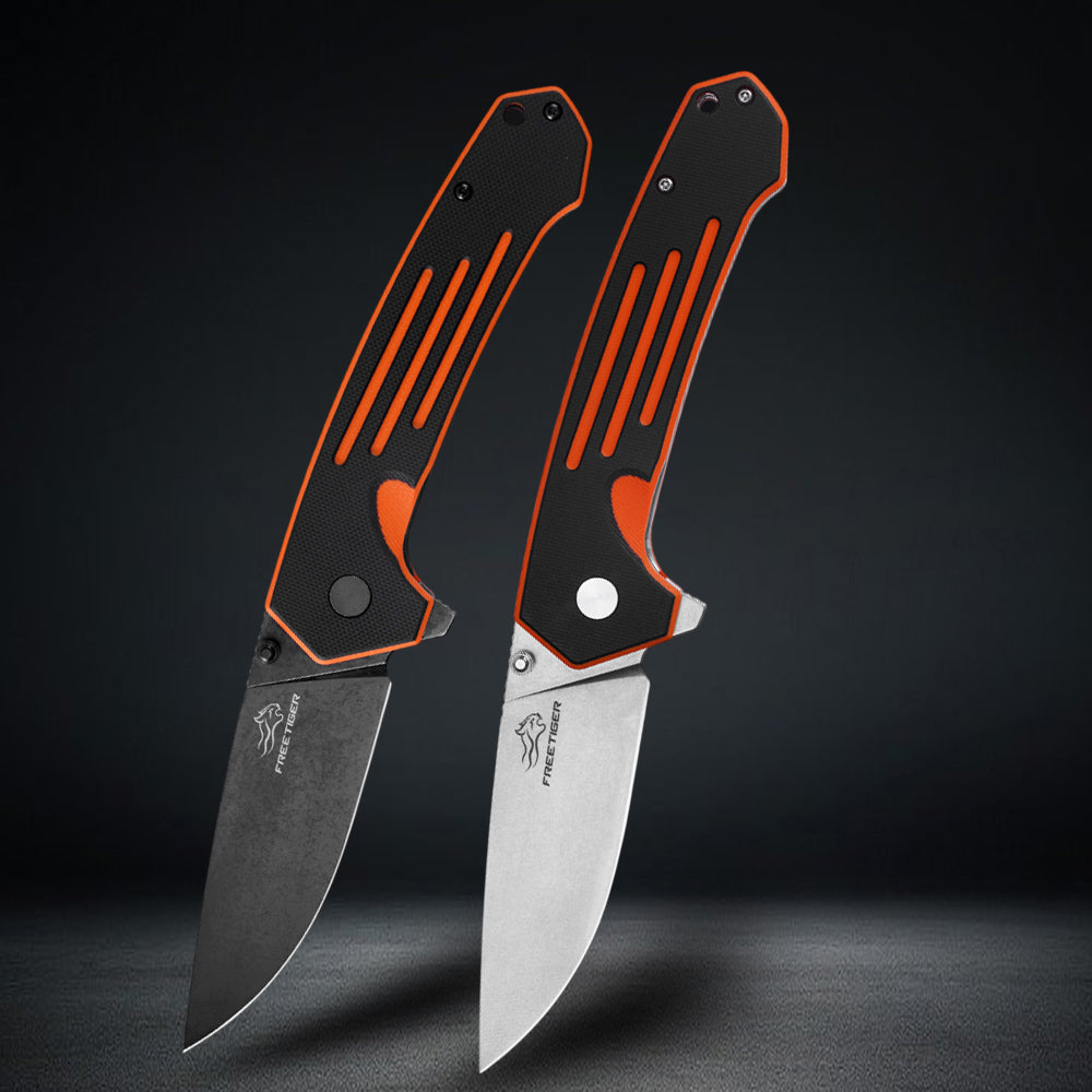 FREETIGER EDC Folding Knife D2 Steel Orange EDC Gadgets for Hunting Camping