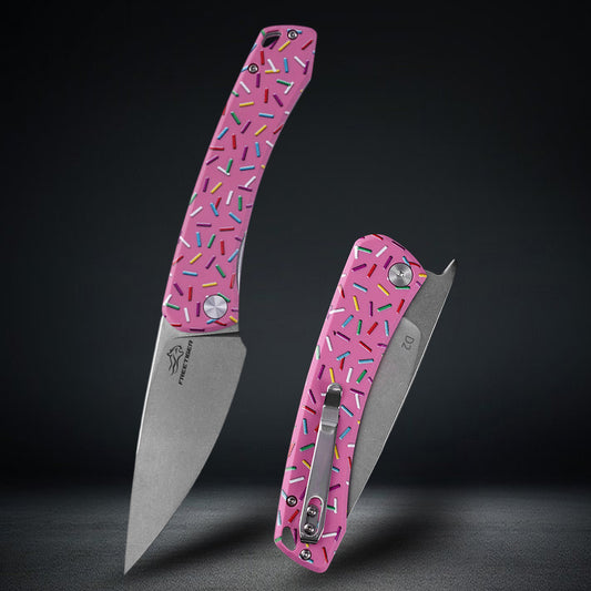 FREETIGER Donut Folding Knife D2 Blade, Unique Design Pocket Knife for Hunting Survival Camping