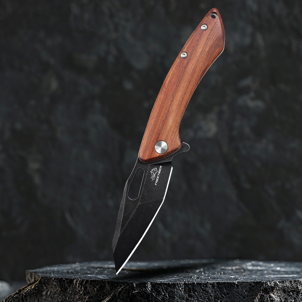 FREETIGER Wood Handle Folding Knife D2 Steel Blade with Rosewood Handle (Stonewash Finish)
