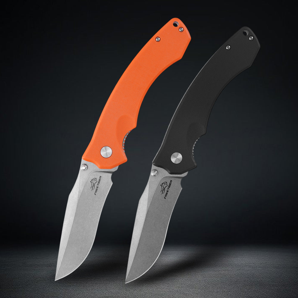 FREETIGER D2 Folding Knife 3.66" Blade, G10 Handle, EDC Pocket Knife for Survival Hunting