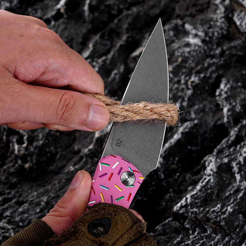 FREETIGER Donut Folding Knife D2 Blade, Unique Design Pocket Knife for Hunting Survival Camping