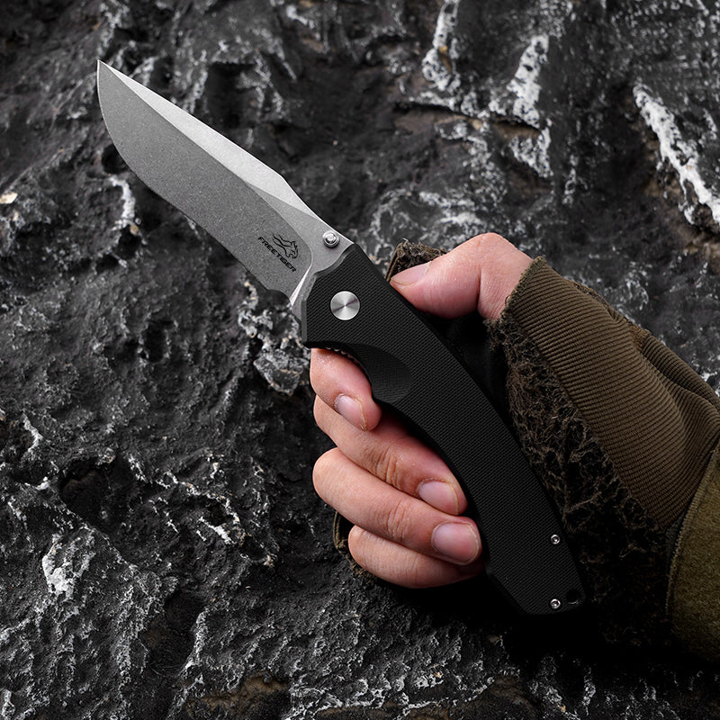 FREETIGER D2 Folding Knife 3.66" Blade, G10 Handle, EDC Pocket Knife for Survival Hunting