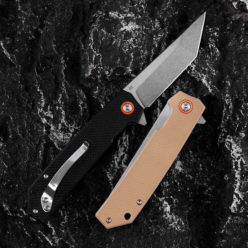 Tanto Folding EDC Knife - D2 Blade G10 Handle, EDC Gadgets FT938