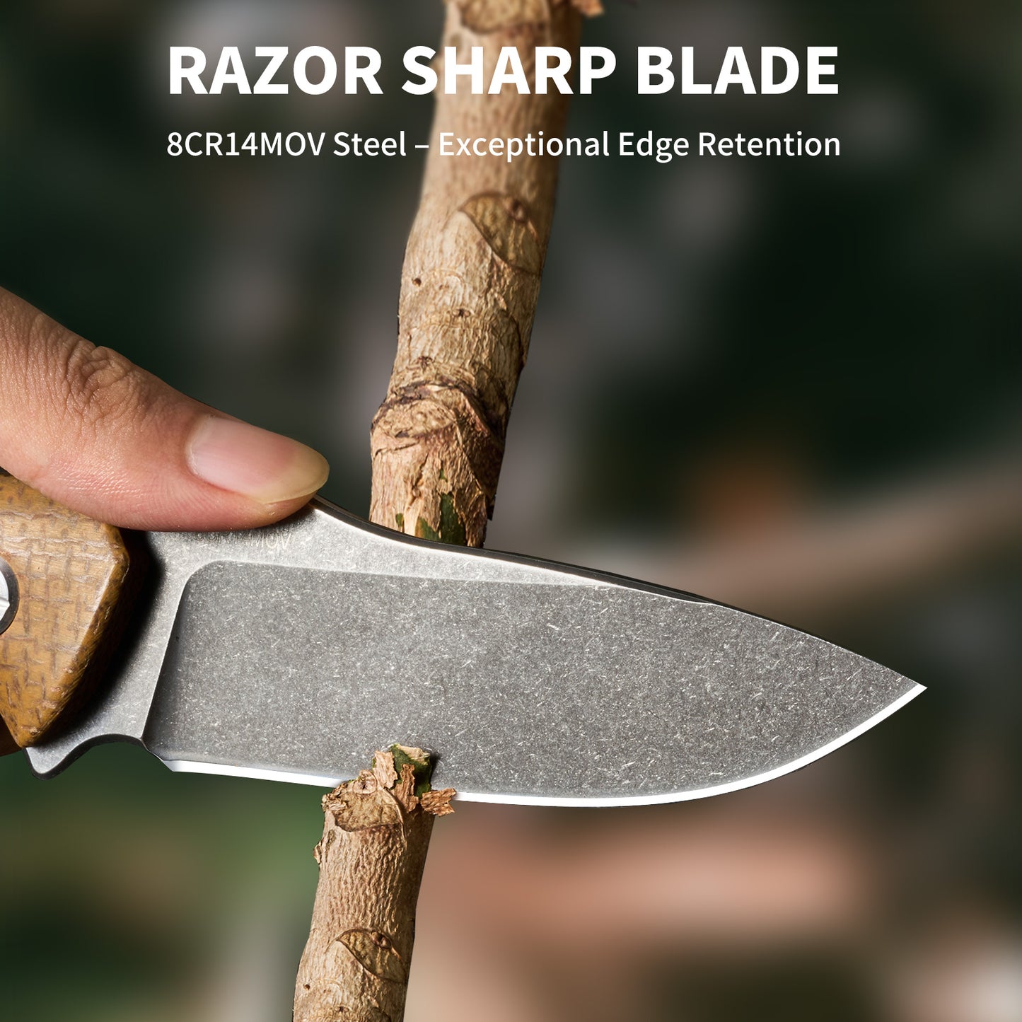 Fixed Blade Knife with Micarta Handle 8CR14MOV Blade with Kydex Sheath for Hunting Tactical