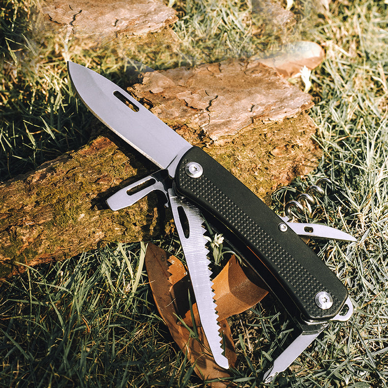 Multi-tool folding pocket knife wtih bottle opener, saw knife, screwdriver