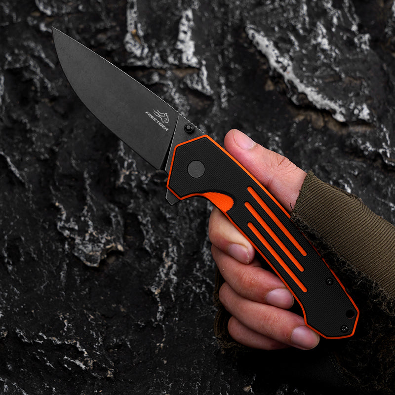 FREETIGER EDC Folding Knife D2 Steel Orange EDC Gadgets for Hunting Camping