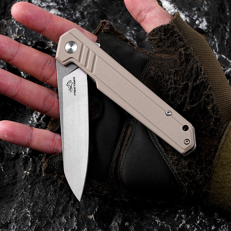 FREETIGER Folding Knife D2 Steel Blade G10 Handle Ideal for EDC, Survival, Hunting, Tactical Use.