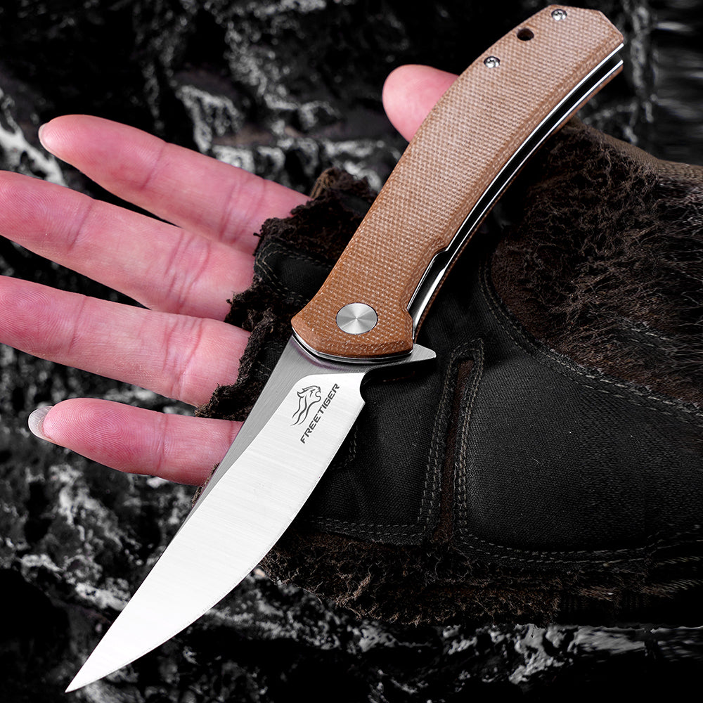 FREETIGER FT935 Folding Pocket Knife, D2 Blade Micarta Handle Liner-Lock