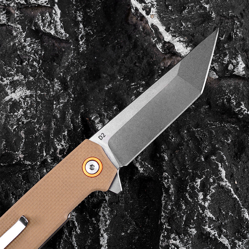 Tanto Folding EDC Knife - D2 Blade G10 Handle, EDC Gadgets FT938