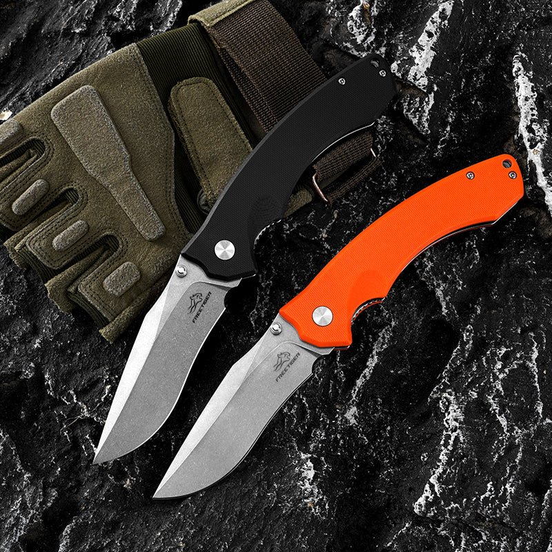 FREETIGER D2 Folding Knife 3.66" Blade, G10 Handle, EDC Pocket Knife for Survival Hunting