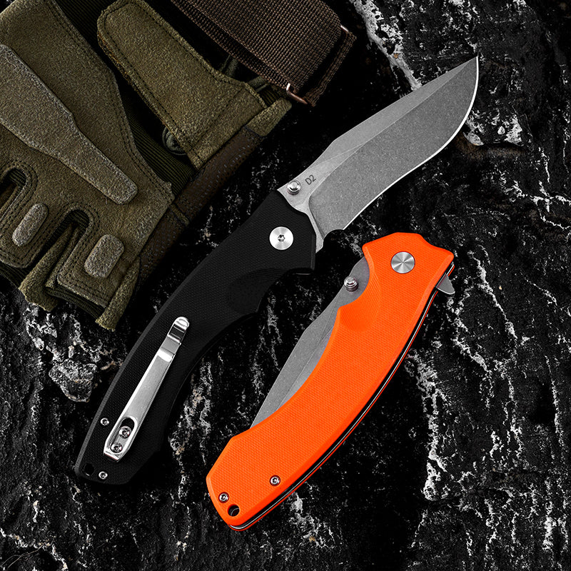 FREETIGER D2 Folding Knife 3.66" Blade, G10 Handle, EDC Pocket Knife for Survival Hunting