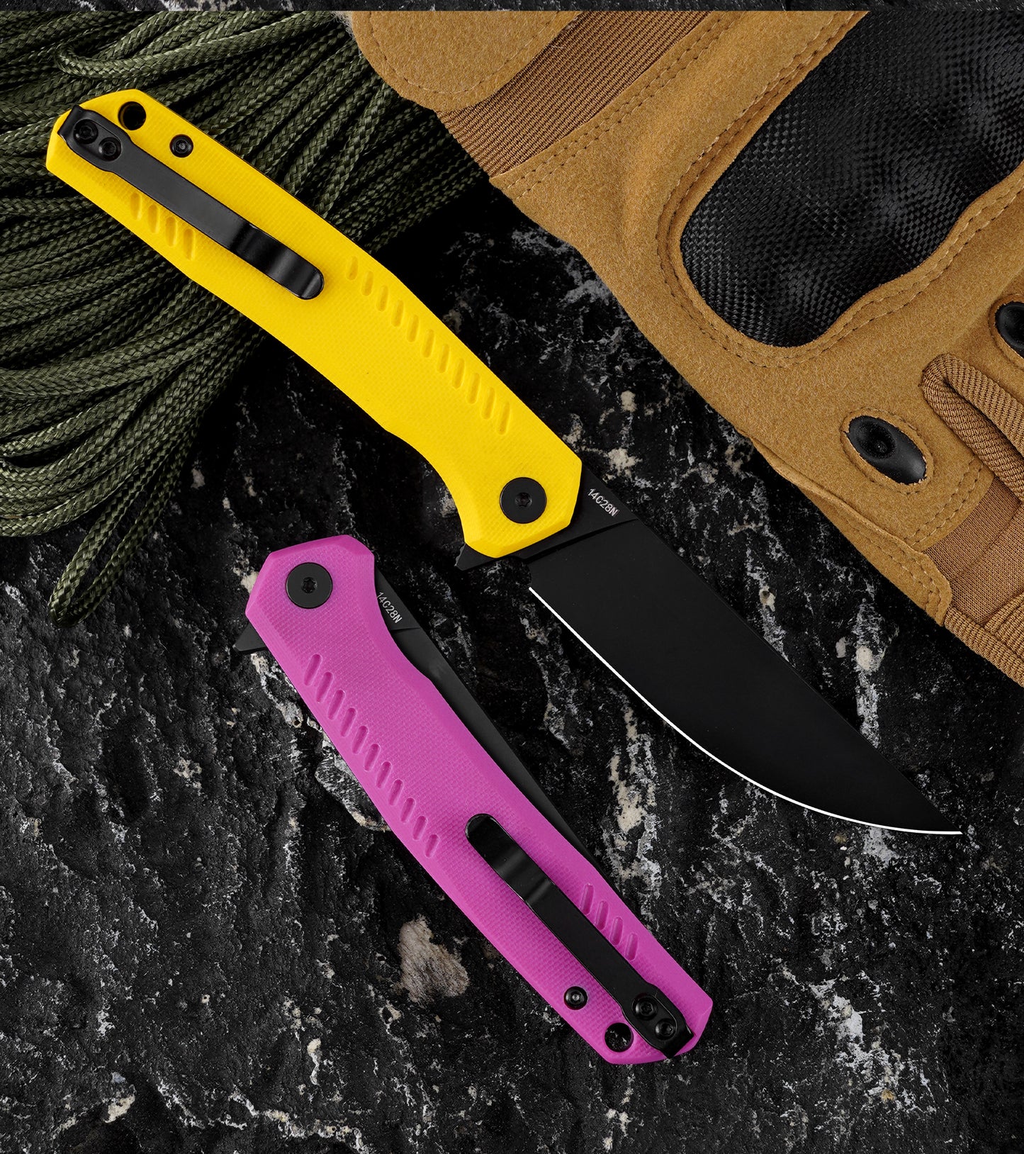 Folding Pocket Knife with 14C28N Steel Blade G10 Handle FT972