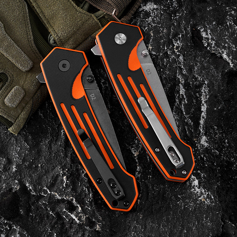 FREETIGER EDC Folding Knife D2 Steel Orange EDC Gadgets for Hunting Camping