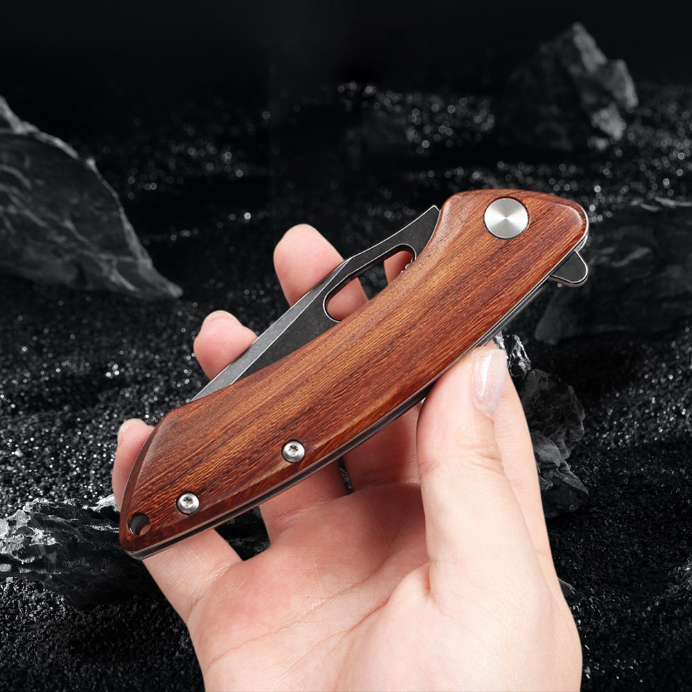 FREETIGER Wood Handle Folding Knife D2 Steel Blade with Rosewood Handle (Stonewash Finish)