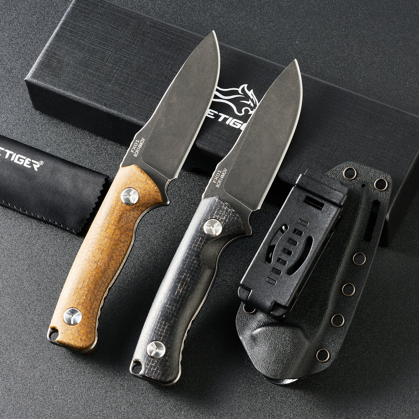 Fixed Blade Knife with Micarta Handle 8CR14MOV Blade with Kydex Sheath for Hunting Tactical