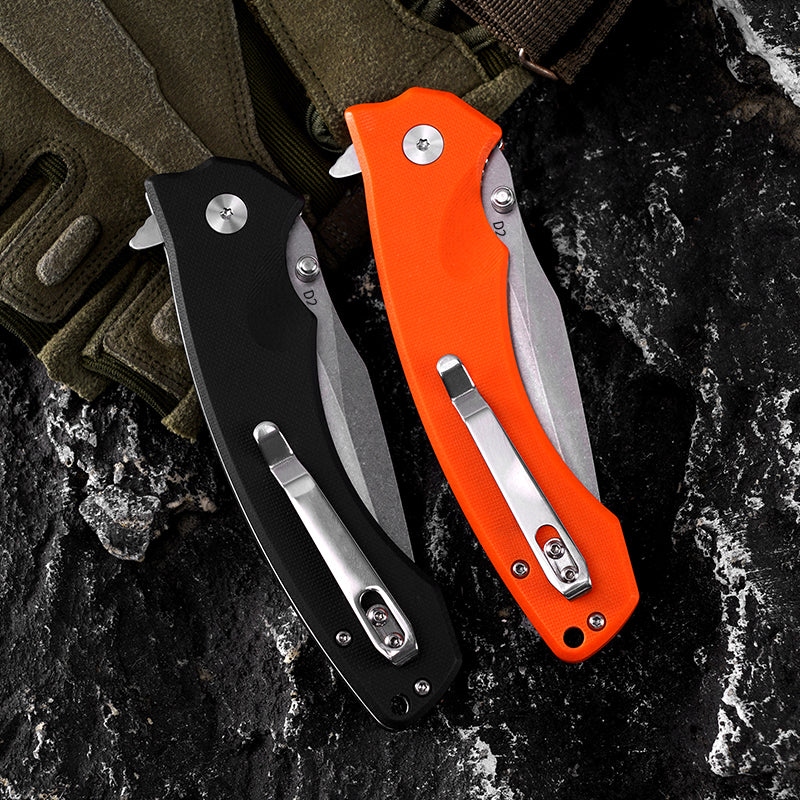 FREETIGER D2 Folding Knife 3.66" Blade, G10 Handle, EDC Pocket Knife for Survival Hunting