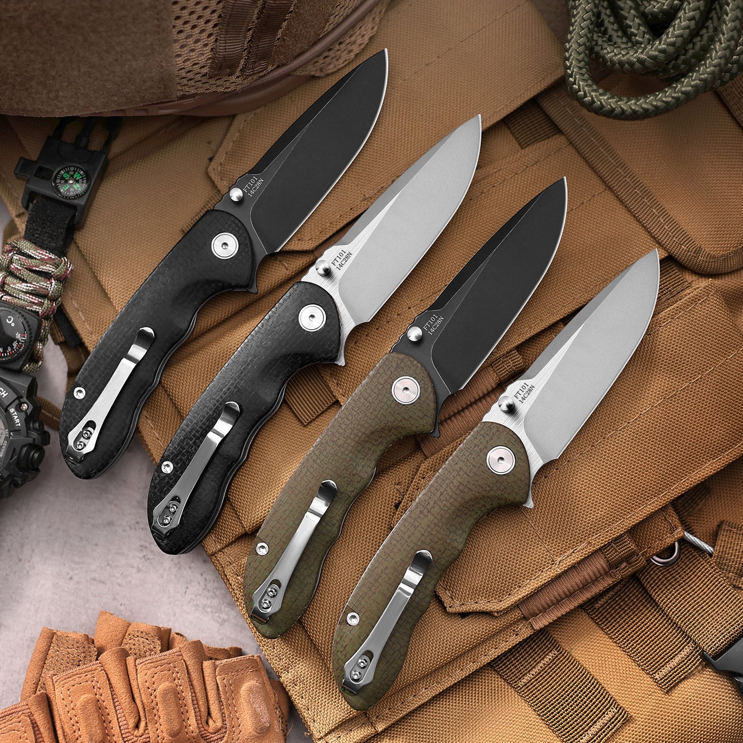 Folding Pocket Knife with 14C28N Steel Blade Micarta Handle Liner Lock