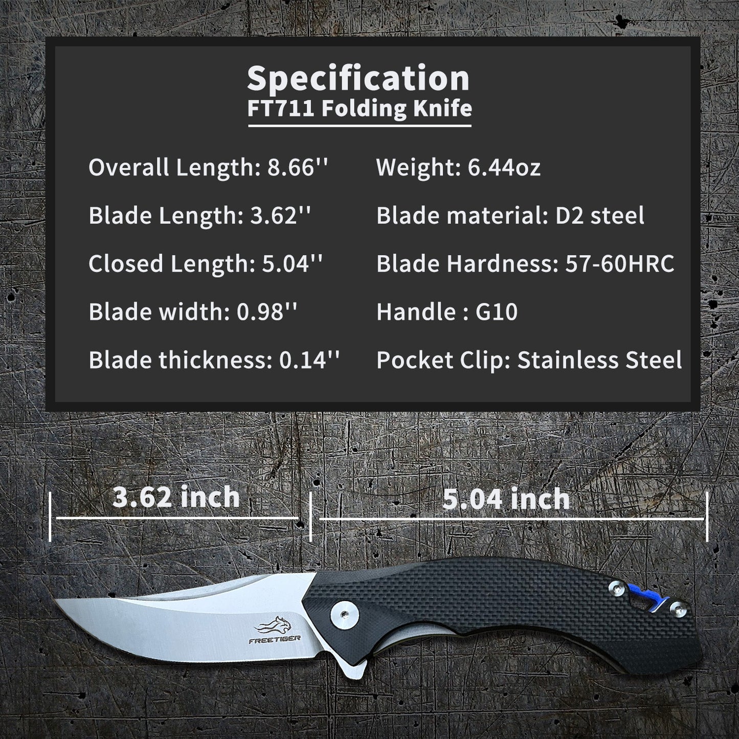 FREETIGER FT711 Folding Knife D2 Blade G10 Handle Liner Lock