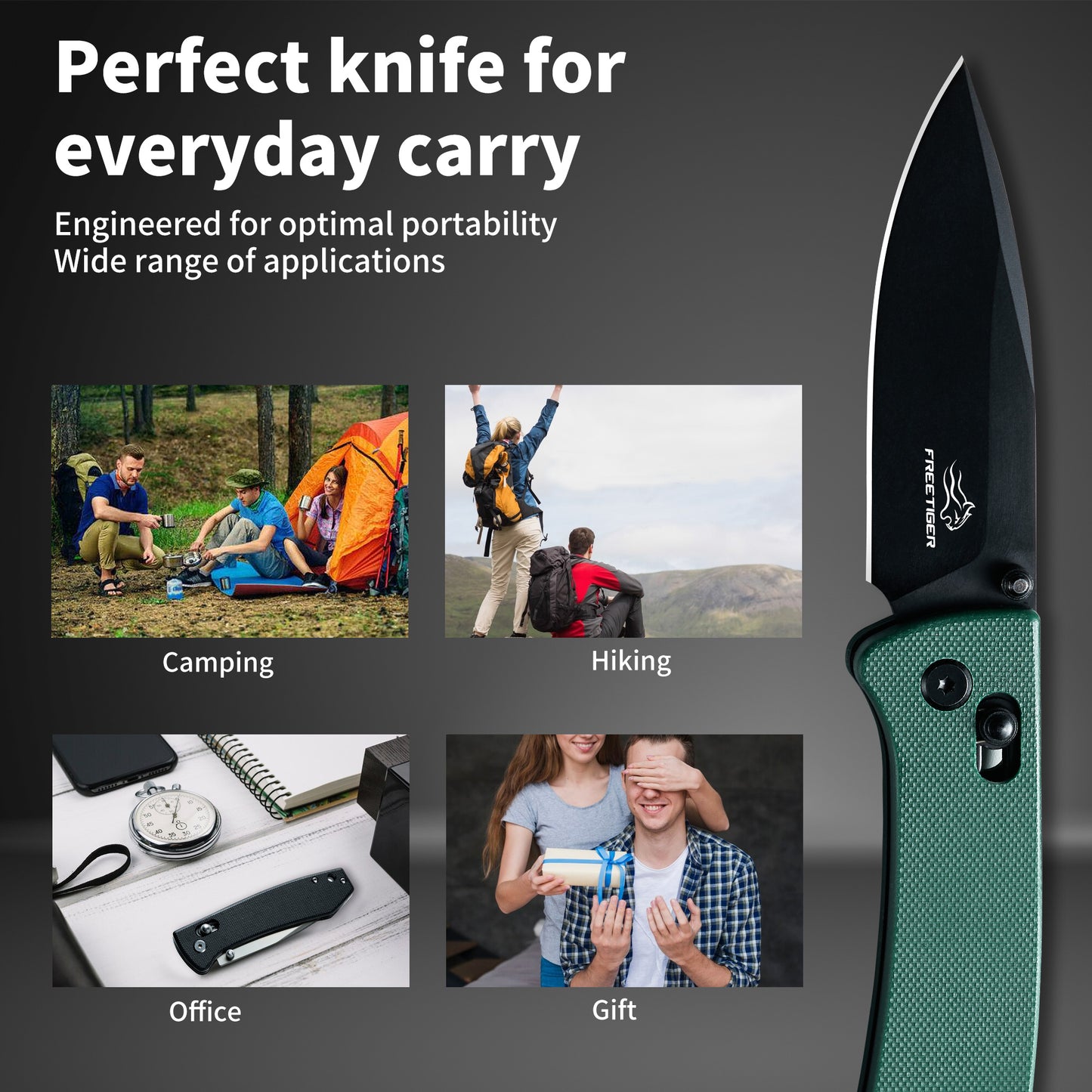 FREETIGER FT2103 Black Coating D2 Blade G10 Handle Axis Lock Compact Pocket Knife