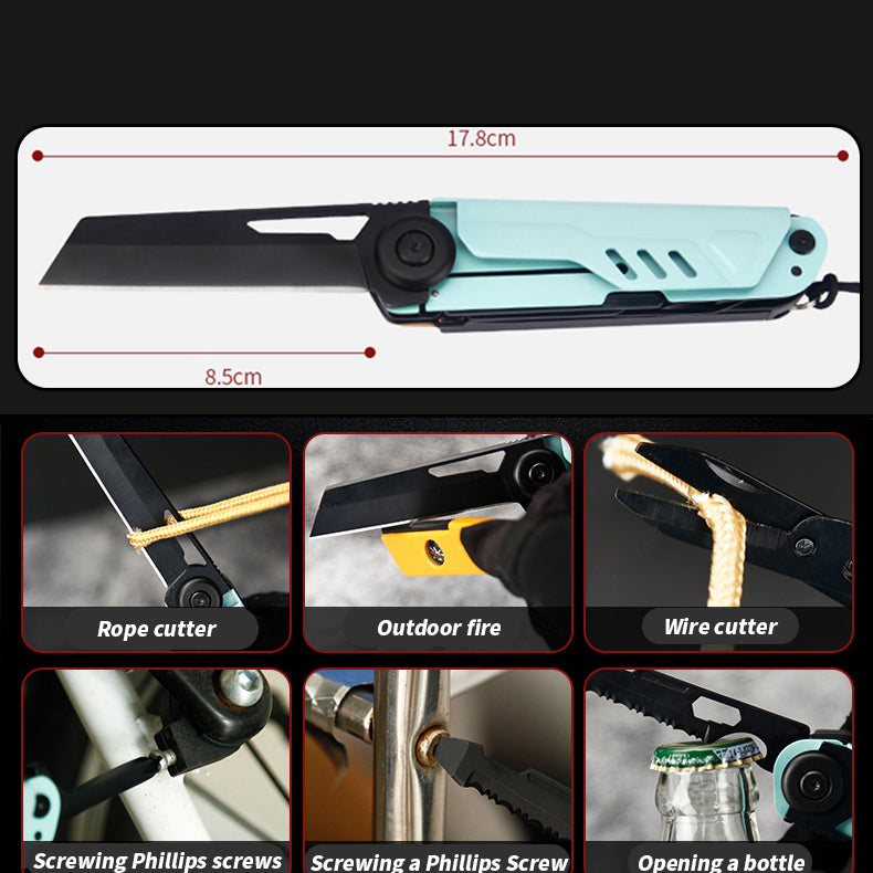 Multi-tool Folding Pocket Knife with Whistle Scissors Compass Screwdriver