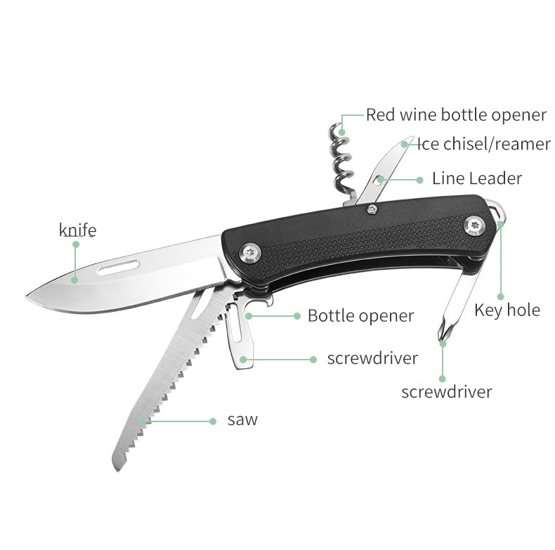 Multi-tool folding pocket knife wtih bottle opener, saw knife, screwdriver