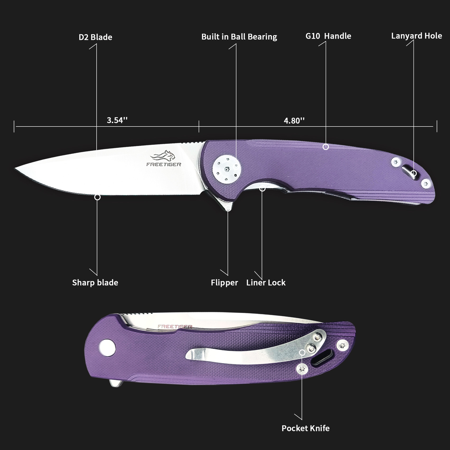 FREETIGER FT901 D2 Blade G10 Handle Liner Lock Folding Knife