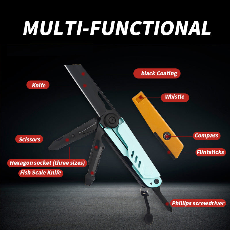 Multi-tool Folding Pocket Knife with Whistle Scissors Compass Screwdriver