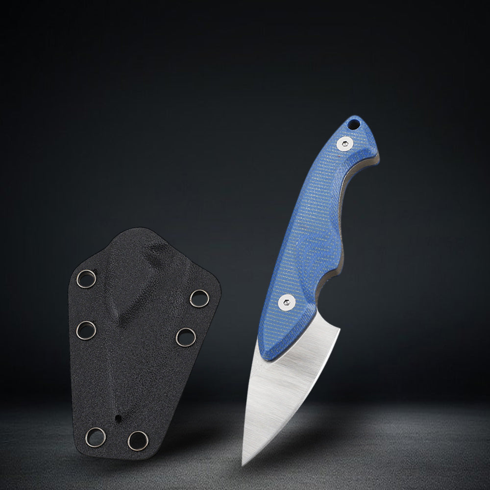 Small Fixed Blade Knife, 14C28N Blade Blue Micarta Handle FTB202