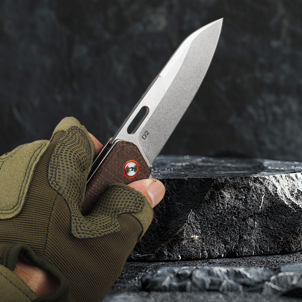 Folding Knife with D2 Steel Blade & Micarta Handle Liner Lock EDC Knife FT937