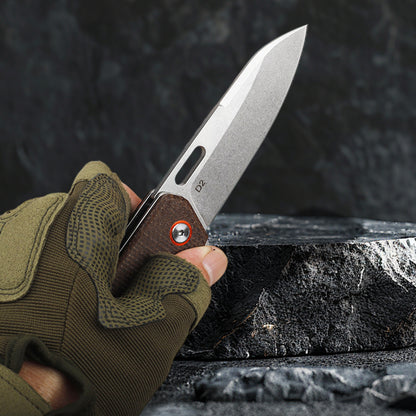 Folding Knife with D2 Steel Blade & Micarta Handle Liner Lock EDC Knife FT937