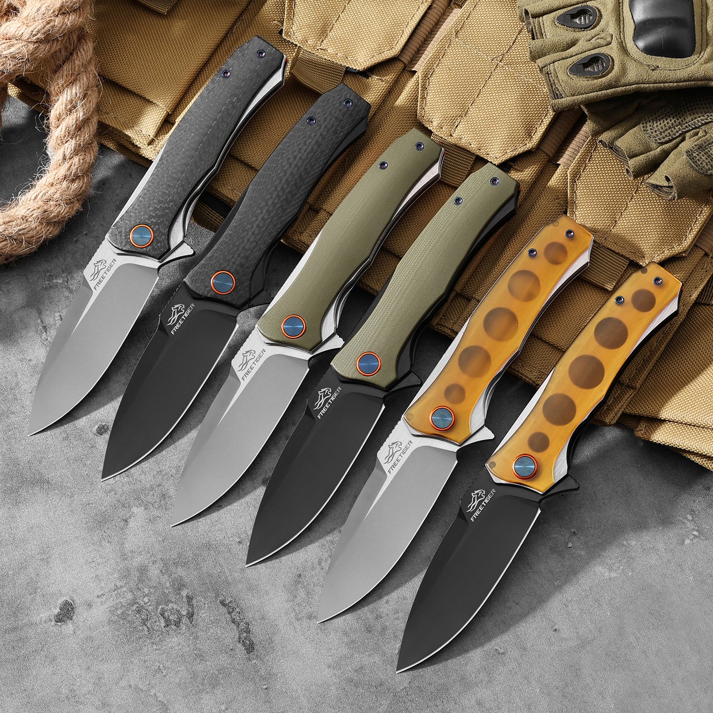 FREETIGER NEW FT81 Ultem/Carbon Fiber/G10 Handle D2 Blade Liner-Lock Ball Bearing Folding Knife