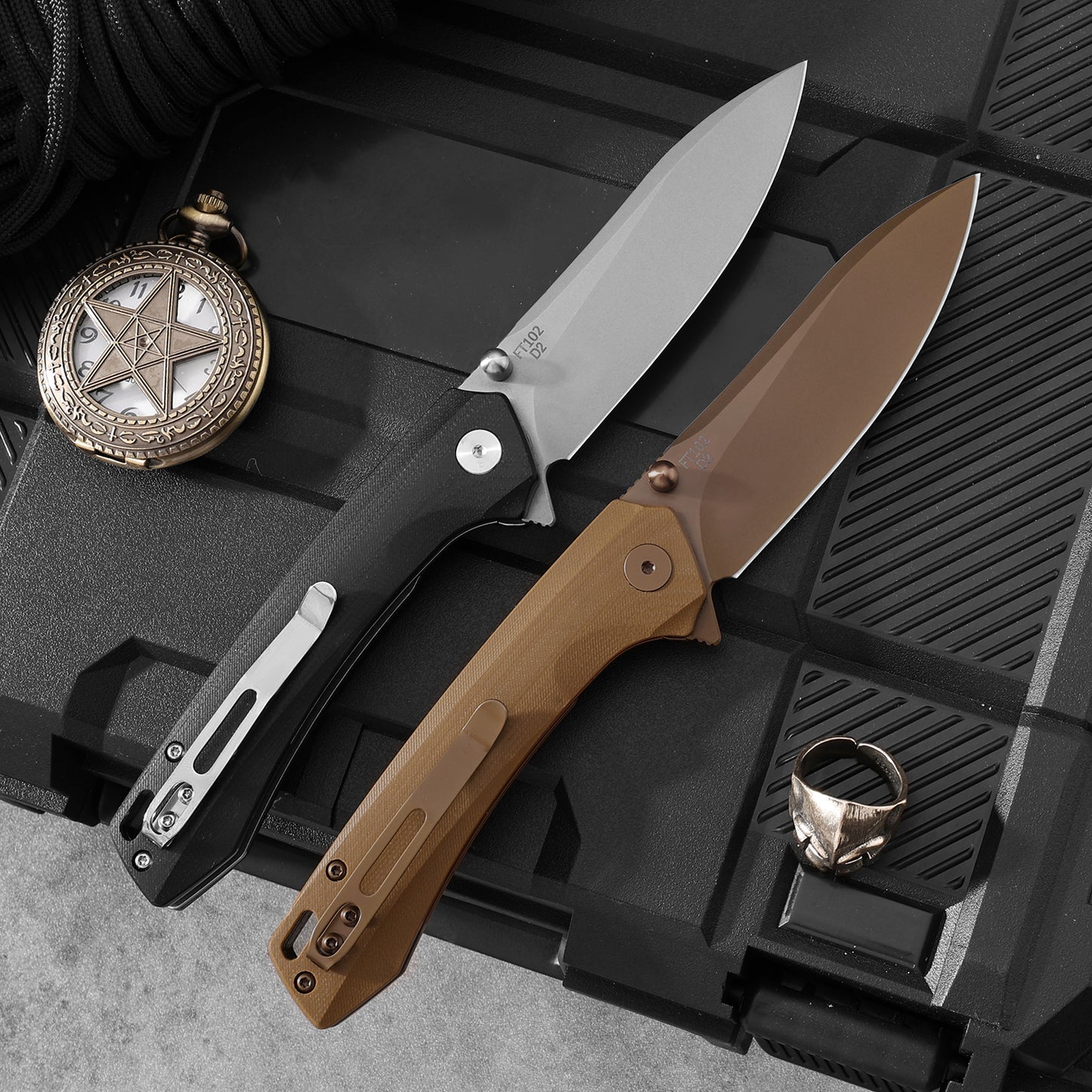 NEW! FT102 Folding Knife - D2 Blade G10 Handle - Ball Bearing - Liner Lock