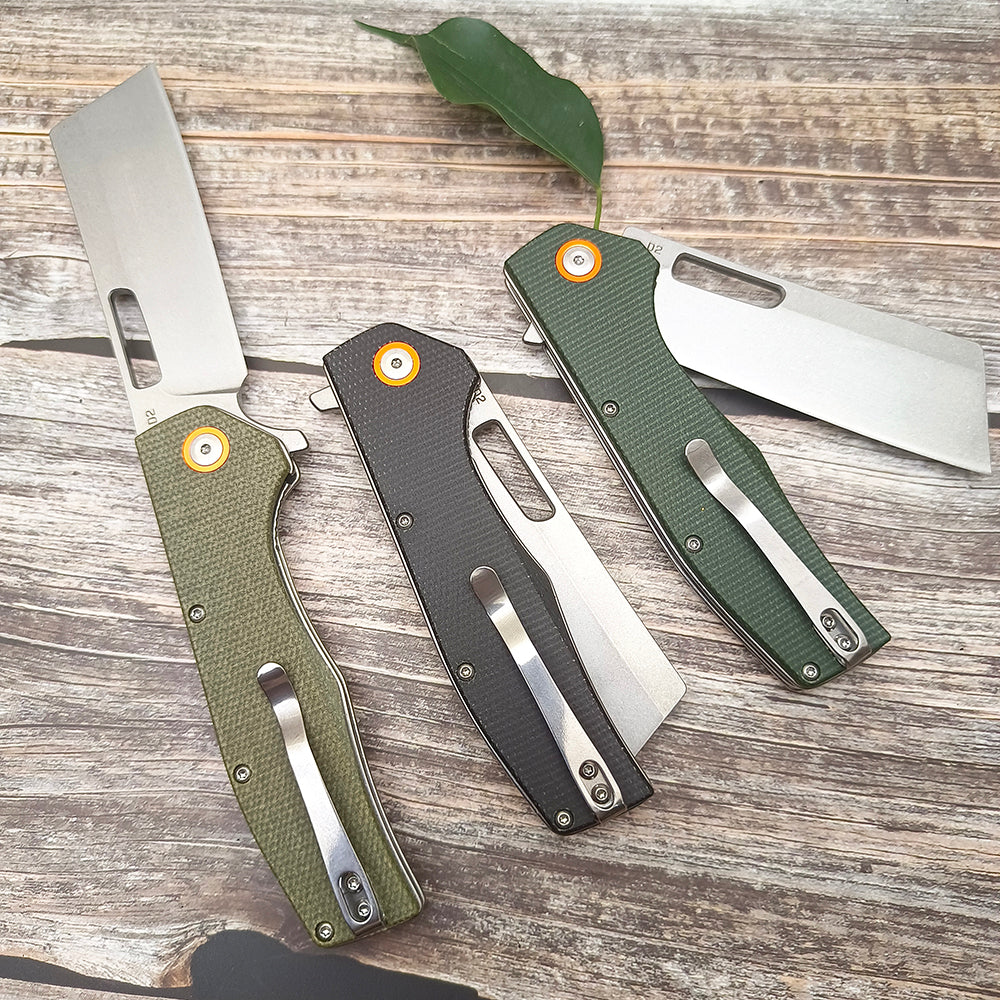 Flipper Pocket Knife with Clip D2 Blade Micarta Handle Cool Gadgets Knives FT955