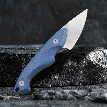 Small Fixed Blade Knife, 14C28N Blade Blue Micarta Handle FTB202