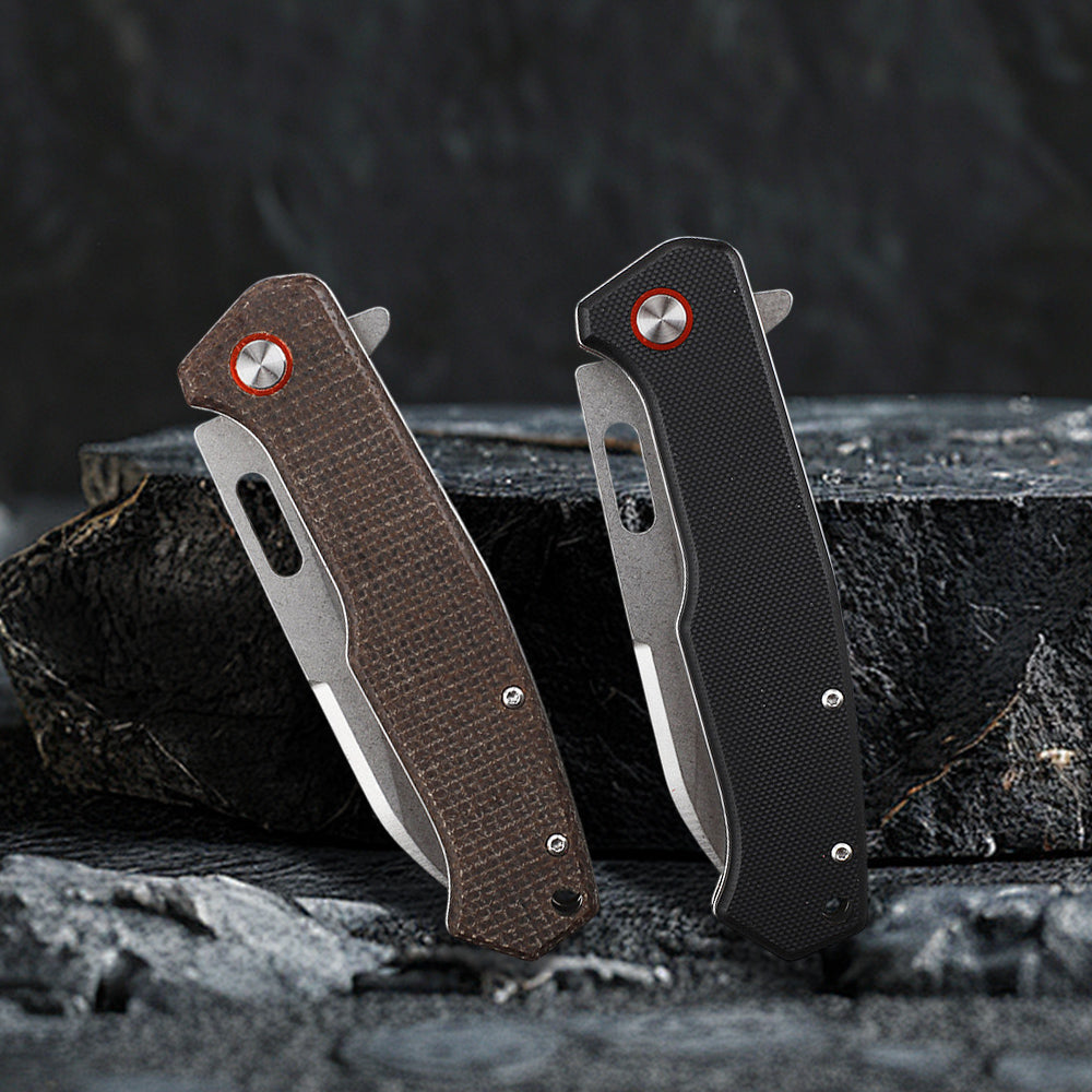 Folding Knife with D2 Steel Blade & Micarta Handle Liner Lock EDC Knife FT937
