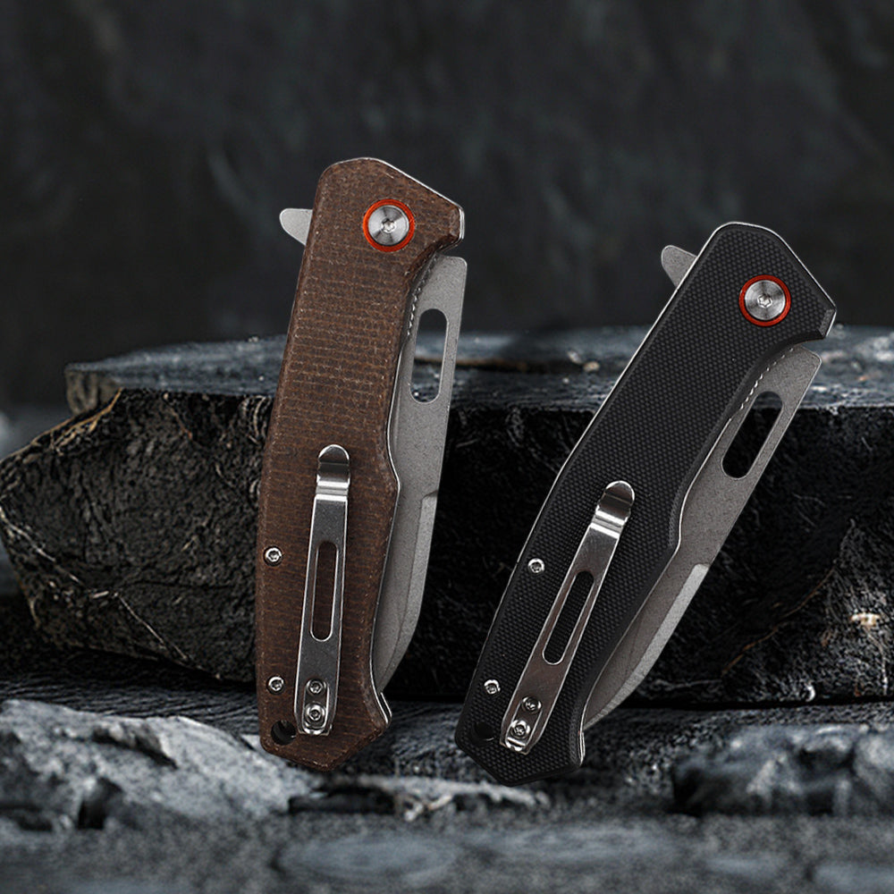 Folding Knife with D2 Steel Blade & Micarta Handle Liner Lock EDC Knife FT937