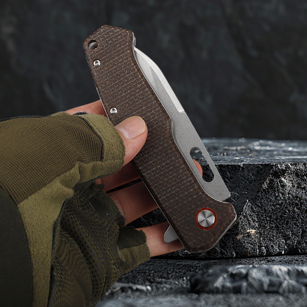 Folding Knife with D2 Steel Blade & Micarta Handle Liner Lock EDC Knife FT937