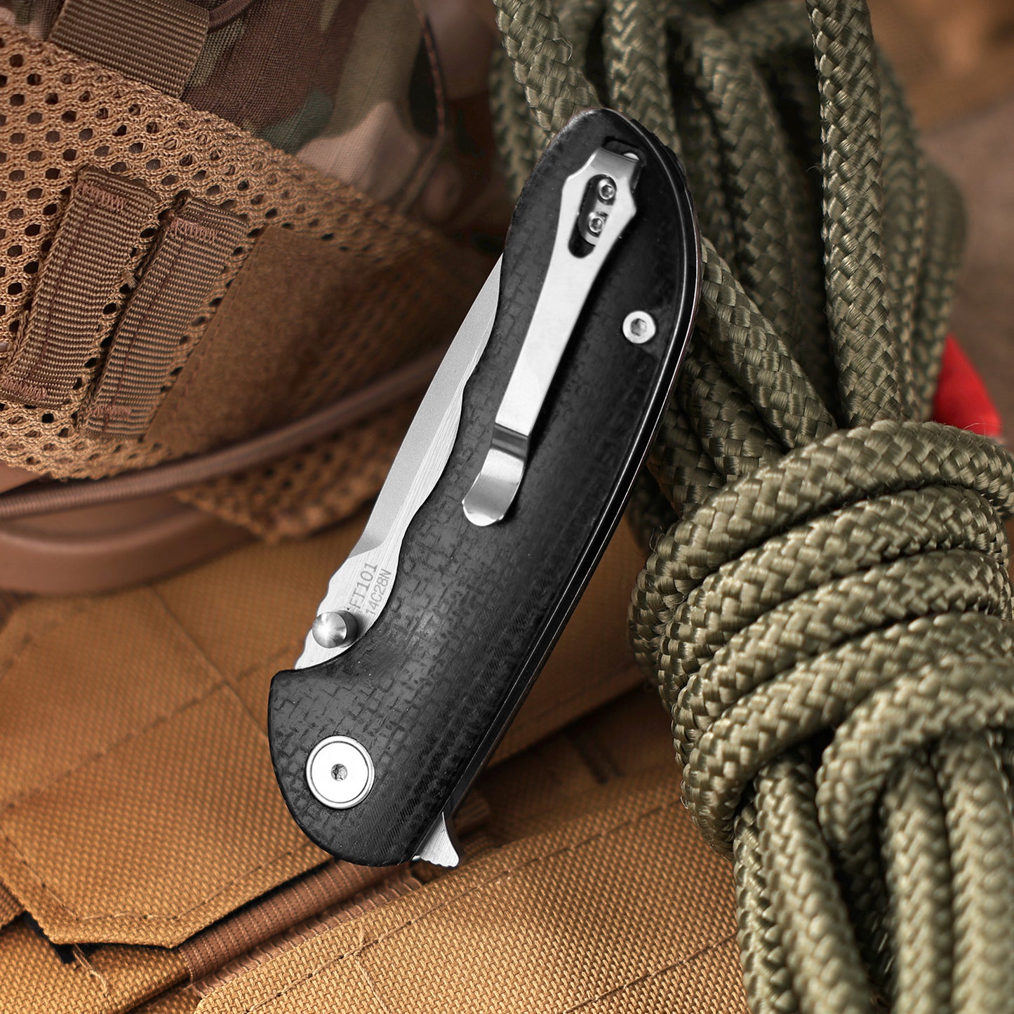 Folding Pocket Knife with 14C28N Steel Blade Micarta Handle Liner Lock