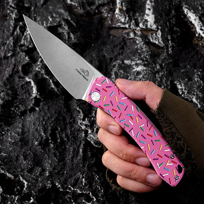 FREETIGER Donut Folding Knife D2 Blade, Unique Design Pocket Knife for Hunting Survival Camping