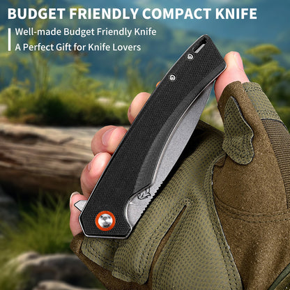 Folding Knife for EDC, 3.54 inch D2 Blade, G10 Handle, Pocket Knife with Clip FT924