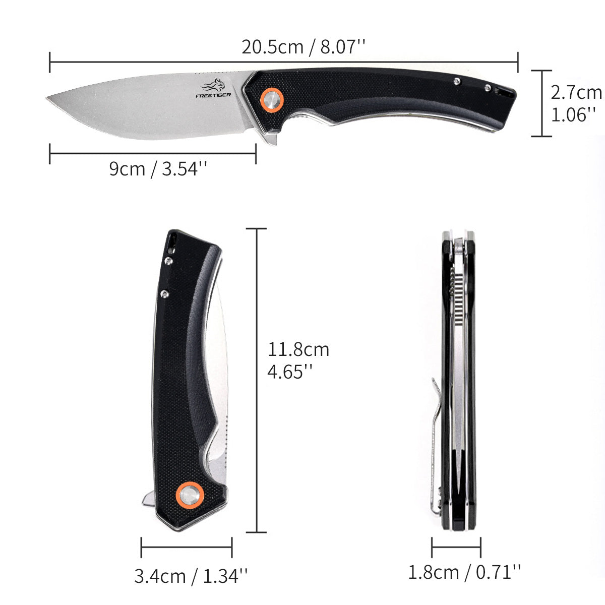 Folding Knife for EDC, 3.54 inch D2 Blade, G10 Handle, Pocket Knife with Clip FT924