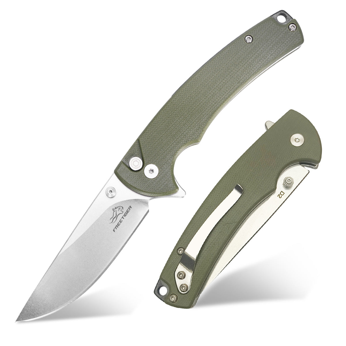 Pocket Folding Knife, Sharp 3.23''D2 Blade EDC Knife with G10 Handle & Button Lock FT926