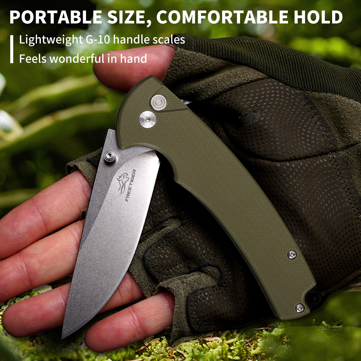 Pocket Folding Knife, Sharp 3.23''D2 Blade EDC Knife with G10 Handle & Button Lock FT926