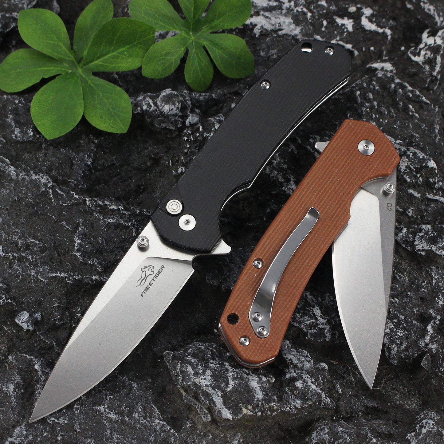 FREETIGER Button Lock Knife D2 Blade Micarta Handle EDC Folding Pocket Knife