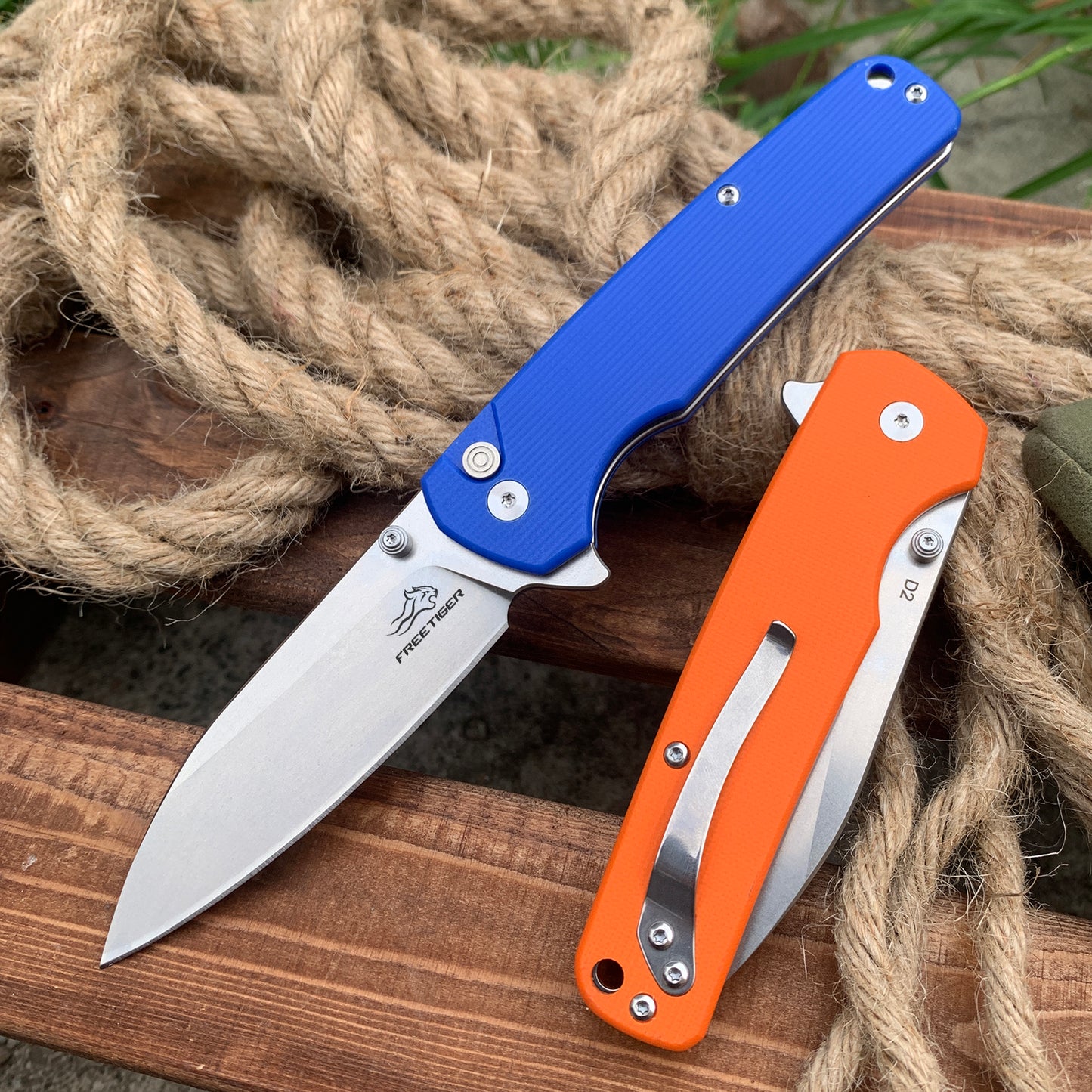 FREETIGER Button Lock Knife D2 Blade G10 Handle EDC Folding Pocket Knife