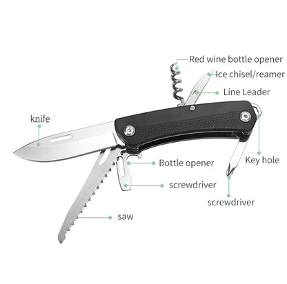 Multi-tool folding pocket knife wtih bottle opener, saw knife, screwdriver