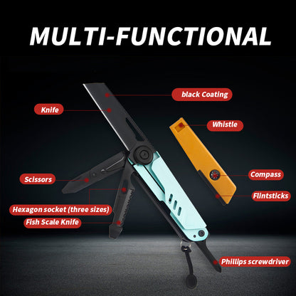 Multi-tool Folding Pocket Knife with Whistle Scissors Compass Screwdriver